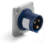RS PRO IP44 Blue Panel Mount 2P+E Industrial Power Plug, Rated At 16A, 200 → 250 V