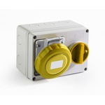 RS PRO IP67 Yellow Wall Mount 2P+E Horizontal Industrial Power Socket, Rated At 16A, 110 V