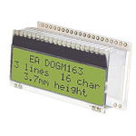Display Visions EA DOGM163L-A Alphanumeric LCD Display Yellow-Green, 3 Rows by 16 Characters, Reflective