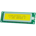 Displaytech 202A-BC-BC Alphanumeric LCD Display, Yellow on Green, 2 Rows by 20 Characters, Transflective