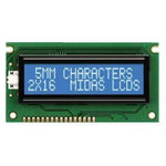 Midas MC21605A6WD-BNMLW-V2 Alphanumeric LCD Display, Blue on White, Transmissive