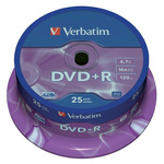 Verbatim DVD+R, 4.7 GB, 16X, 25 Pack