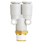 SMC Threaded-to-Tube Pneumatic Y Threaded-to-Tube Adapter, Push In 6 mm x Push In 6 mm x M5, 1 MPa