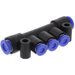 3 Outlet Ports PBT Pneumatic Manifold Tube-to-Tube Fitting, Push In 4mm Outlet