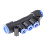 3 Outlet Ports PBT Pneumatic Manifold Tube-to-Tube Fitting, Push In 6 mm