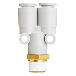SMC Threaded-to-Tube Pneumatic Y Threaded-to-Tube Adapter, Push In 8 mm x Push In 8 mm x Uni 1/4