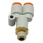 SMC Threaded-to-Tube Pneumatic Y Threaded-to-Tube Adapter, Push In 8 mm x Push In 8 mm x R 1/8, 1 MPa, 3 MPa