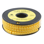 RS PRO Slide On Cable Marker, Pre-printed "1" ,Black on Yellow ,3.6 → 7.4mm Dia. Range