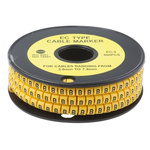RS PRO Slide On Cable Marker, Pre-printed "B" ,Black on Yellow ,3.6 → 7.4mm Dia. Range