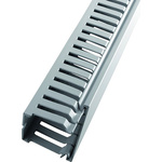 RS PRO Grey Slotted Panel Trunking - Open Slot, W25 mm x D25mm, L2m, Halogen Free PC/ABS