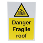 RS PRO Black/Yellow PVC Safety Labels, Danger Fragile Roof-Text 200 mm x 150mm