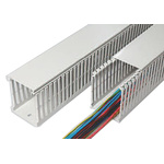 SES Sterling GN-HF-A6/4 Grey Slotted Panel Trunking - Open Slot, W60 mm x D100mm, L2m, Halogen Free PC/ABS