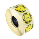 RS PRO Yellow Vinyl ESD Label, Earth Ground Point-Text 36mm