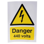 RS PRO Self-Adhesive Danger 440 Volts Hazard Warning Sign (English, French)