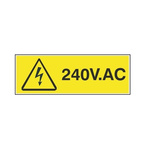 RS PRO Black/Yellow Vinyl Safety Labels, 240V AC-Text 20 mm x 60mm