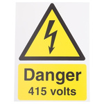RS PRO Danger 415 Volts Hazard Warning Sign (English)
