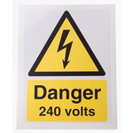 RS PRO Self-Adhesive Danger 240 Volts Hazard Warning Sign (English)