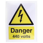 RS PRO Self-Adhesive Danger 440 Volts Hazard Warning Sign (English, French)