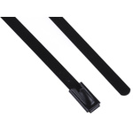 RS PRO Cable Tie, Roller Ball, 200mm x 4.6 mm, Black Polyester Coated Stainless Steel, Pk-100
