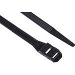 RS PRO Cable Tie, Double Locking, 360mm x 9 mm, Black Nylon, Pk-100