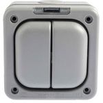 Grey 10 A Flush Mount Rocker Light Switch Grey 20 mm, 1 Way Screwed Matte, 2 Gang BS Standard, 250 V ac 95mm Neon IP65