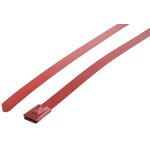RS PRO Cable Tie, Roller Ball, 125mm x 4.6 mm, Red Polyester Coated Stainless Steel, Pk-100