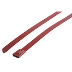 RS PRO Cable Tie, Roller Ball, 200mm x 7.9 mm, Red Polyester Coated Stainless Steel, Pk-100