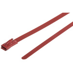 RS PRO Cable Tie, Roller Ball, 360mm x 4.6 mm, Red Polyester Coated Stainless Steel, Pk-100