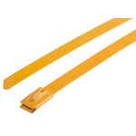 RS PRO Cable Tie, Roller Ball, 360mm x 7.9 mm, Yellow Polyester Coated Stainless Steel, Pk-100