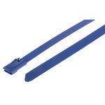 RS PRO Cable Tie, Roller Ball, 360mm x 7.9 mm, Blue Polyester Coated Stainless Steel, Pk-100