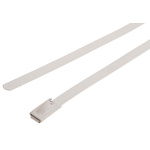 RS PRO Cable Tie, Roller Ball, 150mm x 4.6 mm, White Polyester Coated Stainless Steel, Pk-100