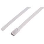 RS PRO Cable Tie, Roller Ball, 360mm x 4.6 mm, White Polyester Coated Stainless Steel, Pk-100