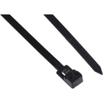 RS PRO Cable Tie, Releasable, 300mm x 4.5 mm, Black Nylon, Pk-100