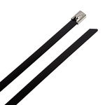 RS PRO Cable Tie, 800mm x 4.6 mm, Black 316 Stainless Steel, Pk-100