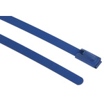 RS PRO Cable Tie, Roller Ball, 100mm x 4.6 mm, Blue Polyester Coated Stainless Steel, Pk-100