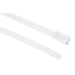 RS PRO Cable Tie, Roller Ball, 200mm x 4.6 mm, White Polyester Coated Stainless Steel, Pk-100