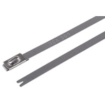 HellermannTyton Cable Tie, Roller Ball, 201mm x 4.6 mm, Metallic 304 Stainless Steel, Pk-100