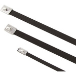 HellermannTyton Cable Tie, Roller Ball, 127mm x 4.6 mm, Black Polyester Coated Stainless Steel, Pk-100