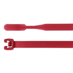HellermannTyton Cable Tie, Q-Tie, 210mm x 4.7 mm, Red Polyamide 6.6 (PA66), Pk-100
