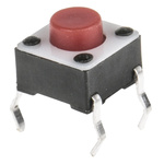 Red Button Tactile Switch, Single Pole Single Throw (SPST) 50 mA @ 24 V dc 1.4mm