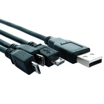 RS PRO USB 2.0 Cable, Male USB A to Male Micro USB B x 3 Cable, 800mm
