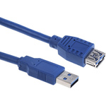 RS PRO USB 3.0 Cable, Male USB A to Female USB A USB Extension Cable, 1m