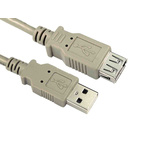 RS PRO USB 2.0 Cable, Male USB A to Female USB A USB Extension Cable, 2m