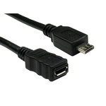 RS PRO USB 2.0 Cable, Male Micro USB AB to Female Micro USB B Cable, 0.5m