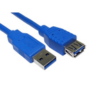 RS PRO USB 3.0 Cable, Male USB A to Female USB A Cable, 3m