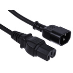 RS PRO IEC C14 Plug to IEC C15 Socket Power Cord, 2m