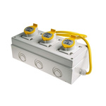 RS PRO 16A Yellow 2+E Pole, 3 Gang Industrial Power Socket, 100 → 130V, IP44