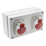 RS PRO 16A Red 3+E Pole, 2 Gang Industrial Power Socket, 380 → 415V, IP44