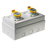 RS PRO 16A Yellow 2+E Pole, 2 Gang Industrial Power Socket, 100 → 130V, IP44
