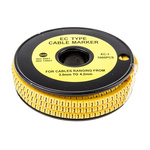 RS PRO Slide On Cable Markers, Black on Yellow, Pre-printed "1", 3 → 4.2mm Cable